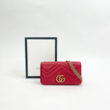 GUCCI MARMONT MINI RED LEA FLAP CROSSBODY/ BELT BAG