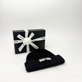 CHANEL BLK CASHMERE BEANIE W SEQUIN LOGO