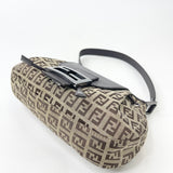 FENDI ZUCCHINO CANVAS & BRN LEA MINI FLAP HOBO SHOULDER BAG
