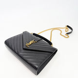 SAINT LAURENT ENVELOPE IN BLK CHEVRON GRAIN DE POUDRE EMBOSSED LEA & GHW - BLuxe Boutique