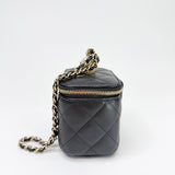 CHANEL MINI SQUARE VANITY PEARL TOP HANDLE IN BLK CAVIAR LEA & LIGHT GHW