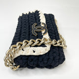 * RARE* CHANEL FANCY CROCHET BLK/ CRM QUILTED FLAP SHOULDER BAG