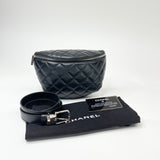 CHANEL BLK QUILTED LMSKIN W SHW BUM/BELT BAG