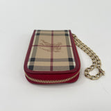 BURBERRY HAYMARKET CHECK WRISTLET & CARD CASE W CHAIN