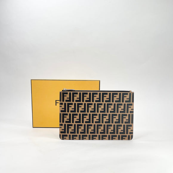 FENDI ZUCCA PRINT LEA EMBOSSED CLUTCH/POUCH