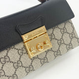 GUCCI SUPREME CANVAS & BLK LEA PADLOCK MINI TOP HANDLE CROSSBODY