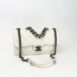 CHANEL PERFECT EDGE FLAP BAG IN AGED WHITE CALFSKIN LEA & RUTHENIUM HW
