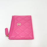 CHANEL ZIP CARD CASE IN FUSCHIA CAVIAR LEA & GHW