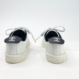 CHANEL WHITE LEATHER LOGO LACE SNEAKERS sz 34