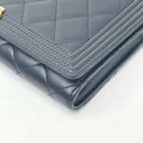 CHANEL BOY CLUTCH W CHAIN IN BLK LMB LEA & AGED GHW