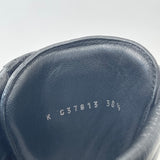 CHANEL BLK LEA & CAP TOE LACE UP COMBAT BOOTS SZ 38.5