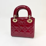 CHRISTIAN DIOR MINI LADY DIOR IN RED PATENT LEA & GHW - BLuxe Boutique