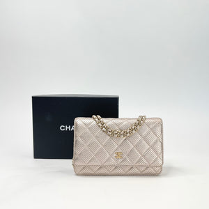 CHANEL CHAMPAGNE IRIDESCENT PERFORATED LEA CLASSIC WOC W GHW