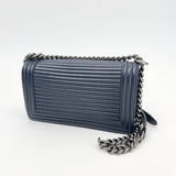 PRE LOVED CHANEL MEDIUM BOY NAVY IN CALFSKIN LEA W RHW