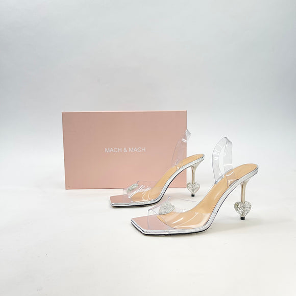 MACH & MACH TRANSPARENT HEART CRYSTAL HEEL SANDALS Sz 40