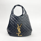 SAINT LAURENT ICARE BLK QUILTED LMB LEATHER MAXI TOTE + POUCH