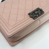 CHANEL LARGE BOY IN LT PINK QUILTED LAMBSKIN & RUTHENIUM HW