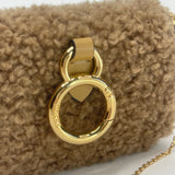 FENDI NANO BAGUETTE BAG CHARM / CROSSBODY BRN SHEARLING & GHW