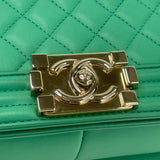 CHANEL LARGE GREEN QUILTED LMSKN LEATHER & LT GHW BOY BAG