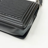 CHANEL LARGE BLK CHEVRON LMSKN LEATHER W RUTHENIUM HW BOY
