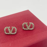 VALENTINO VLOGO SIGNATURE CRYSTAL & LT GOLD BRASS EARRINGS