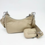 PRADA RE EDITION 2005 CROSSBODY IN DESSERT BEIGE NYLON & SHW