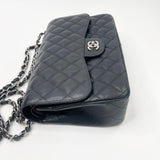 CHANEL BLK CAVIAR LEA LARGE DOUBLE FLAP SHW