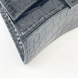 BALENCIAGA XS HOURGLASS IN BLK EMBOSSED LEA & MATTE BLK HW