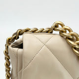 CHANEL LARGE 19 IN CREAM LAMBSKIN LEA & TRI TONE HW