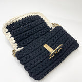 * RARE* CHANEL FANCY CROCHET BLK/ CRM QUILTED FLAP SHOULDER BAG