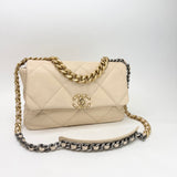 CHANEL LARGE 19 IN CREAM LAMBSKIN LEA & TRI TONE HW