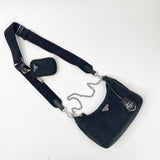 PRADA RE EDITION 2005 CROSSBODY IN BLK NYLON & SHW