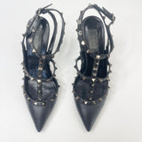 VALENTINO ROCKSTUD NOIR/BLK MATTE LEA PUMPS SZ 38.5