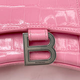 BALENCIAGA XS HOURGLASS IN PINK CROC EMBOSSED LEA