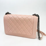 CHANEL LARGE BOY IN LT PINK QUILTED LAMBSKIN & RUTHENIUM HW