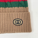 GUCCI BEIGE WEB WOOL KNIT HAT UNISEX