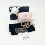 CHANEL MINI CLUTCH ON CHAIN IN LT PINK LAMBSKIN LEA & LIGHT GHW