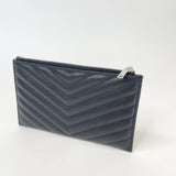 SAINT LAURENT TOP ZIP BILL POUCH/ CLUTCH IN BLK MATELASSE LEA & SHW