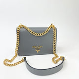 PRADA GRAY SAFFIANO LEA MINI SHOULDER BAG / CROSSBODY