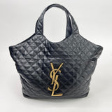 SAINT LAURENT ICARE BLK QUILTED LMB LEATHER MAXI TOTE + POUCH