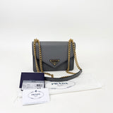 PRADA GREY SAFFIANO LEA FLAP CROSSBODY
