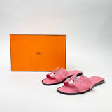 HERMES ORAN PINK SUEDE CRYSTAL STUDDED SANDALS sz 38