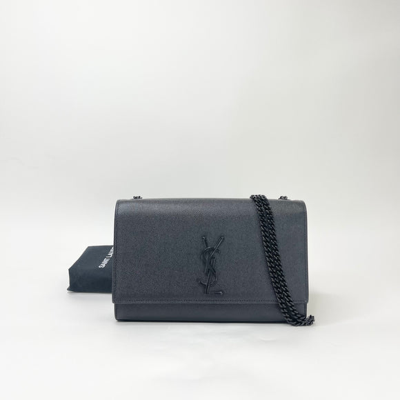 SAINT LAURENT KATE IN BLK GRAIN DE POUDRE EMBOSSED LEATHER & BHW