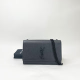 SAINT LAURENT KATE IN BLK GRAIN DE POUDRE EMBOSSED LEATHER & BHW