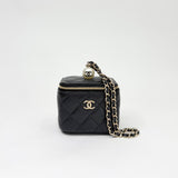 CHANEL MINI SQUARE VANITY PEARL TOP HANDLE IN BLK CAVIAR LEA & LIGHT GHW