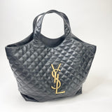 SAINT LAURENT ICARE BLK QUILTED LMB LEATHER MAXI TOTE + POUCH