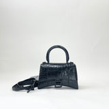 BALENCIAGA XS HOURGLASS IN BLK EMBOSSED LEA & MATTE BLK HW