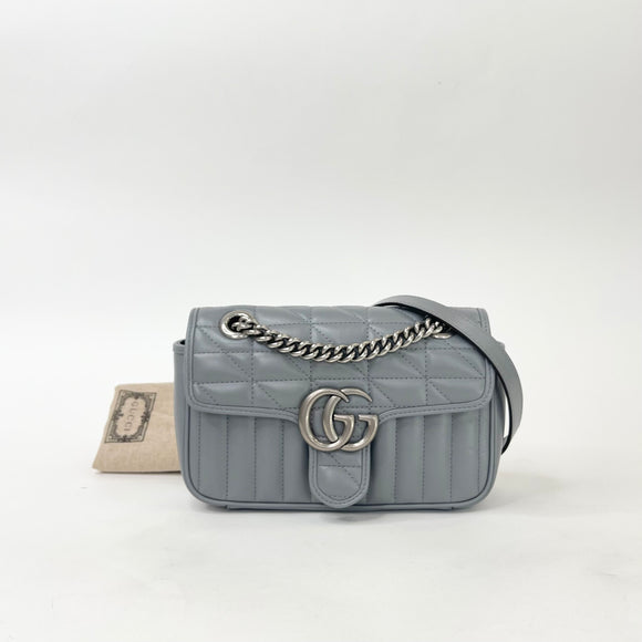 GUCCI SMALL MARMONT FLAP BAG IN GRAY LEA & SHW
