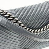 CHANEL LARGE BLK CHEVRON LMSKN LEATHER W RUTHENIUM HW BOY