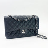 CHANEL BLK CAVIAR LEA LARGE DOUBLE FLAP SHW